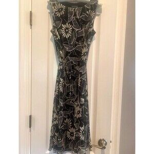Ann Taylor Dress Women's 10 Black & Beige Floral & Flare Minimalist Old Money